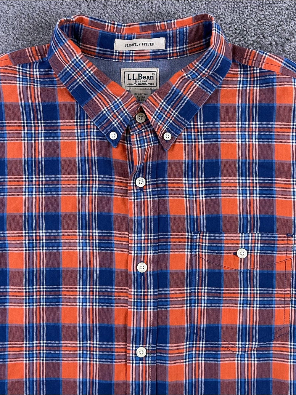 LL Bean Men XL Slightly Fitted Tartan Plaid Button Down Shirt 501136 Lakewashed